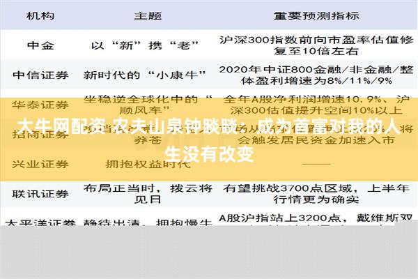 大牛网配资 农夫山泉钟睒睒：成为首富对我的人生没有改变